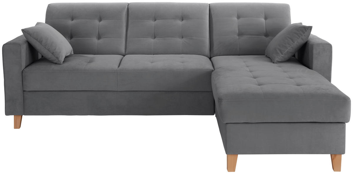 ECKSOFA Samt Dunkelgrau  - Dunkelgrau/Naturfarben, Design, Holz/Textil (231/160cm) - Livetastic