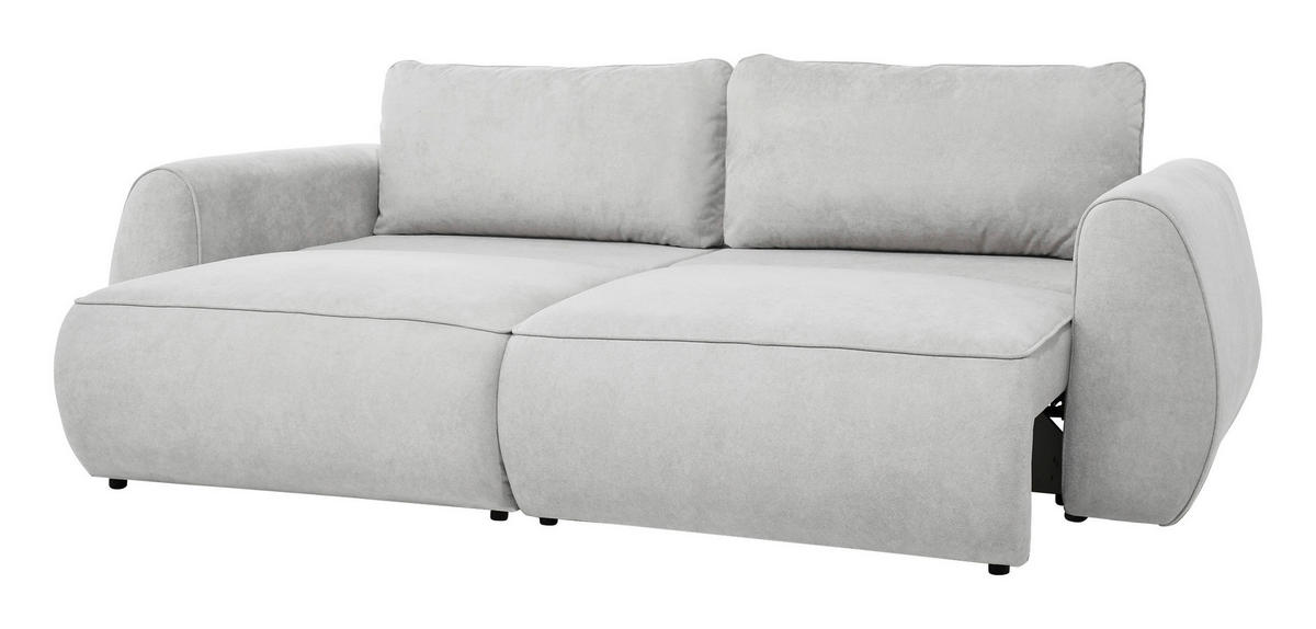 SCHLAFSOFA Chenille Hellgrau  inkl. Zierkissen, Rückenkissen, Bettkasten, Schlaffunktion, Rücken echt, Liegefläche im Originalstoff  - Hellgrau/Schwarz, KONVENTIONELL, Kunststoff/Textil (257/96/110cm) - Milino