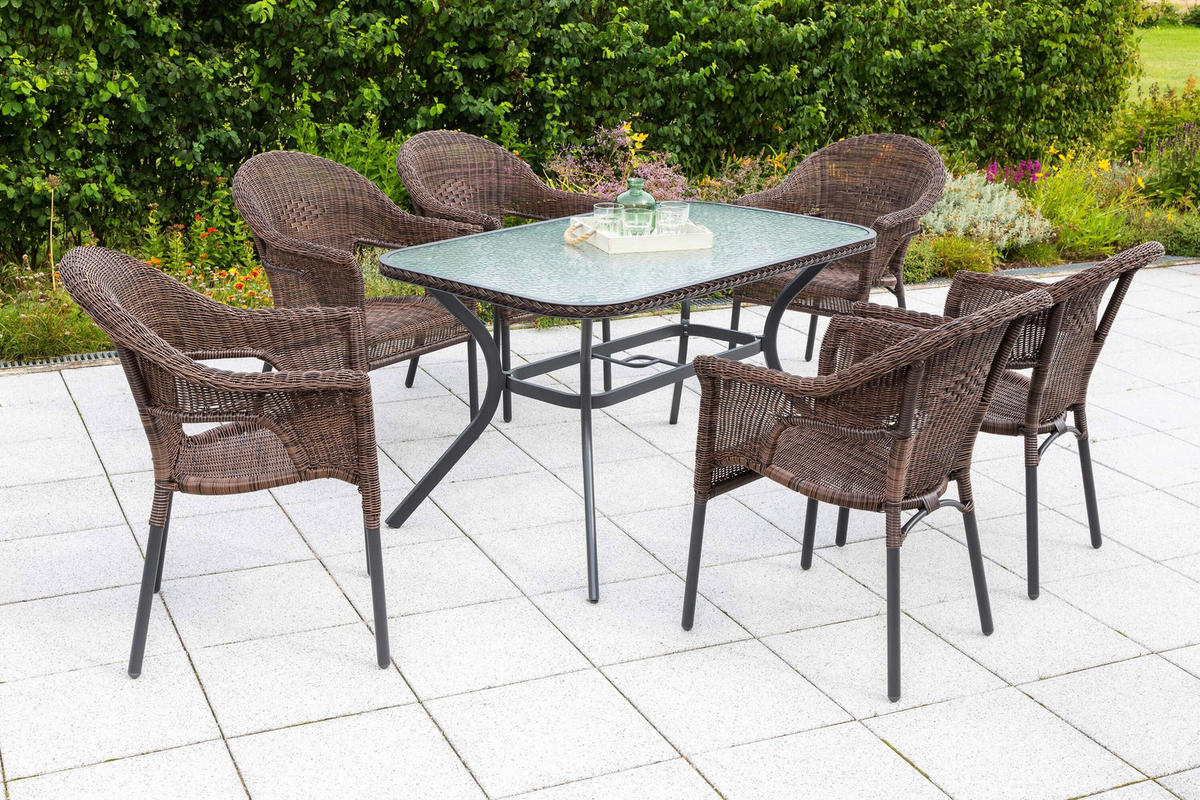 GARTENTISCHGRUPPE  - Dunkelbraun/Graphitfarben, KONVENTIONELL, Glas/Kunststoff - Gardenson