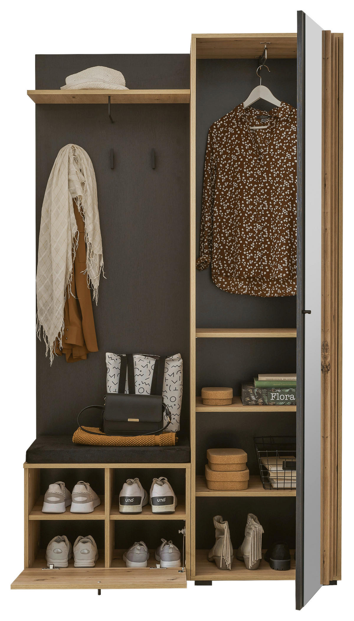 GARDEROBE 5-teilig  in 114/197/40 cm  - Schwarz/Eiche Artisan, Design, Glas/Holzwerkstoff (114/197/40cm) - Carryhome