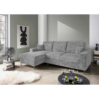 ECKSCHLAFSOFA  mit Rücken echt Struktur Silberfarben  - Silberfarben/Schwarz, KONVENTIONELL, Textil/Metall (143/237cm) - Livetastic
