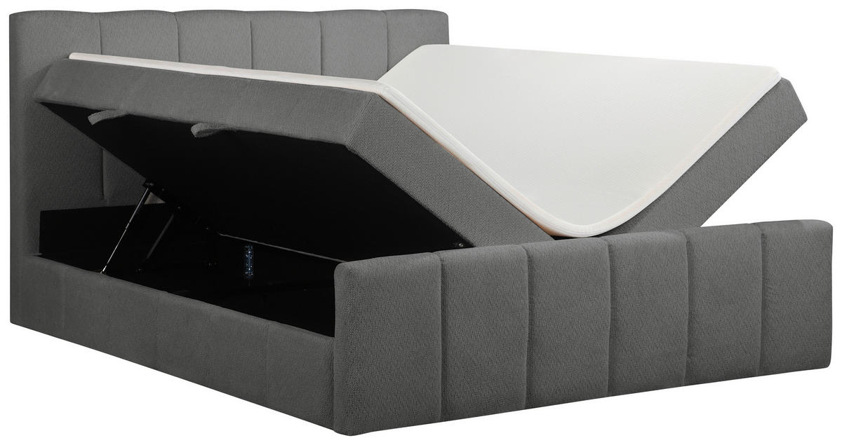 BOXBETT 180/200 cm,  in Anthrazit, gepolstertes Kopfteil, Bettkasten, Topper, Matratzen, H3 + H3 = fest  - Anthrazit/Schwarz, Basics, Kunststoff/Textil (180/200cm) - Chameo