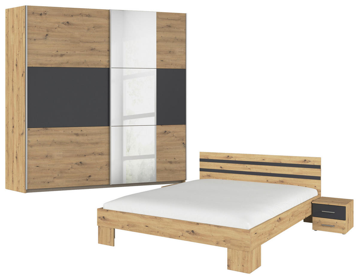 SCHLAFZIMMER Grau, Eiche Artisan  - Eiche Artisan/Grau, KONVENTIONELL, Holzwerkstoff (218cm)