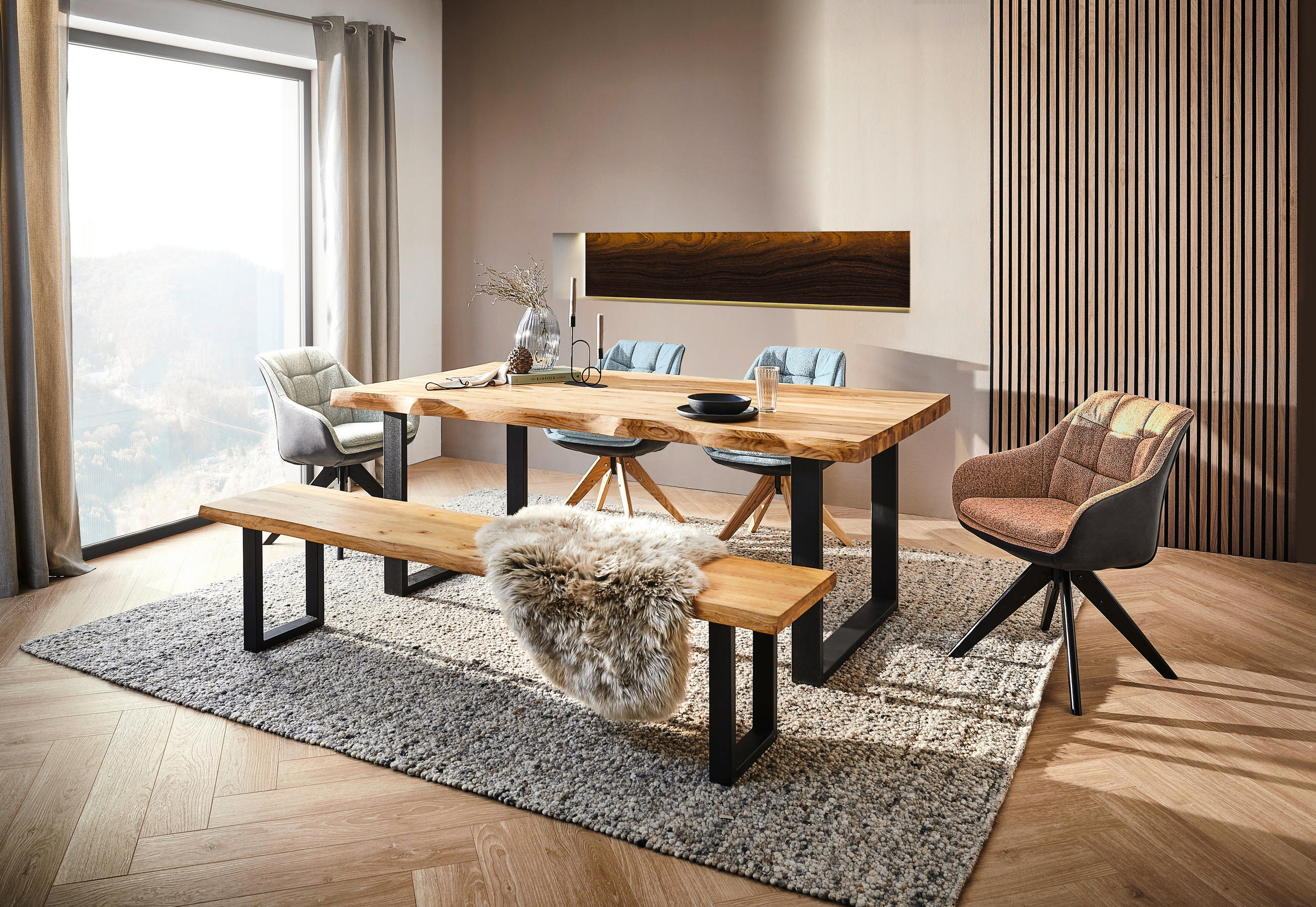 ARMLEHNSTUHL  in Webstoff, Mikrofaser  - Blau/Eichefarben, KONVENTIONELL, Holz/Textil (57/83,5/60cm) - Landscape