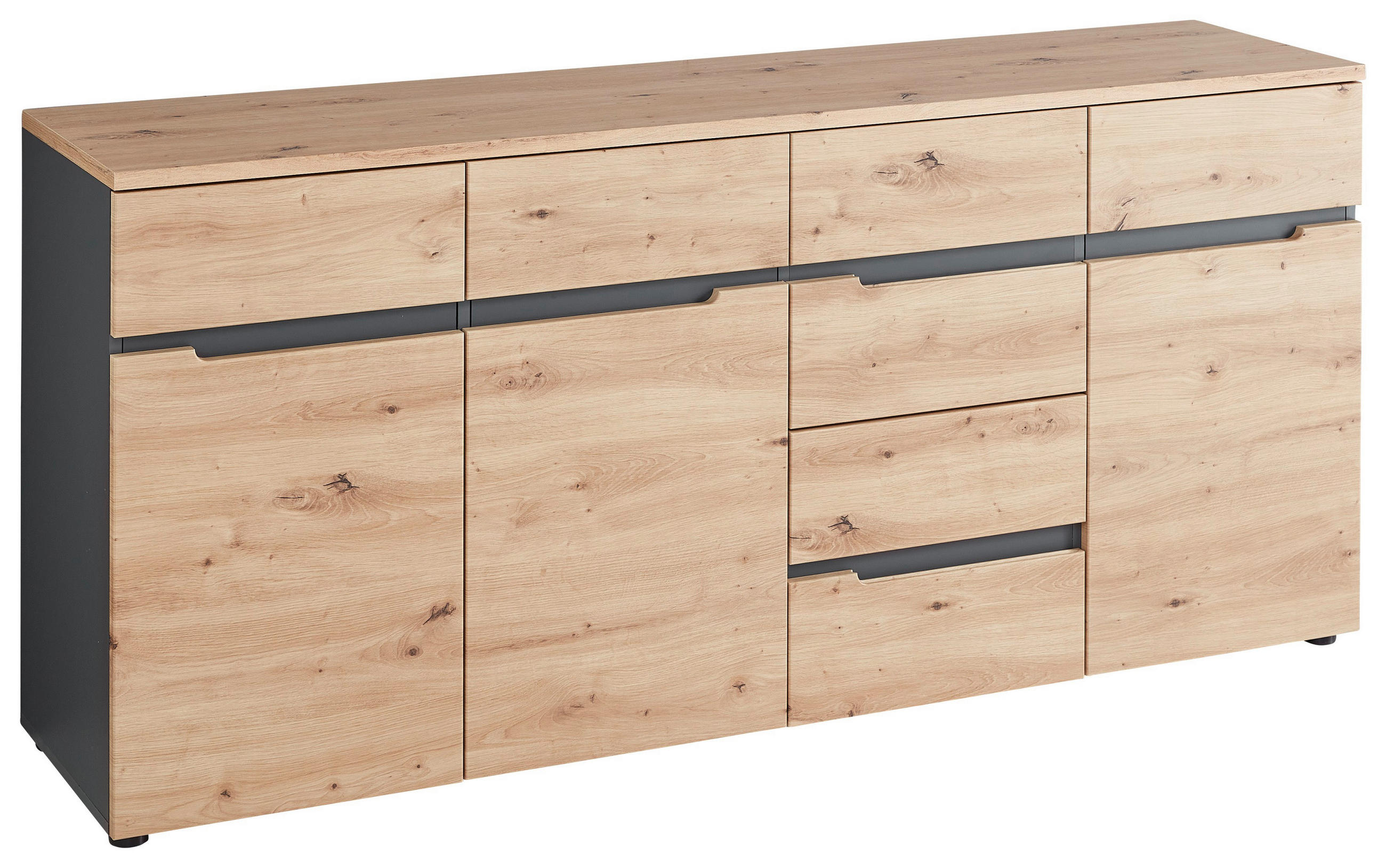 SIDEBOARD Graphitfarben, Eiche Artisan - Graphitfarben/Schwarz, Design, Holzwerkstoff/Kunststoff (180/82/44cm) - Voleo