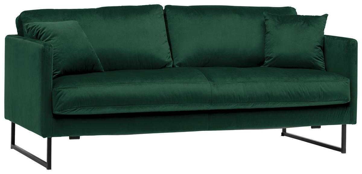 2,5-SITS SOFFA i sammet mörkgrön  - svart/mörkgrön, Design, metall/textil (180/78/84cm) - Carryhome