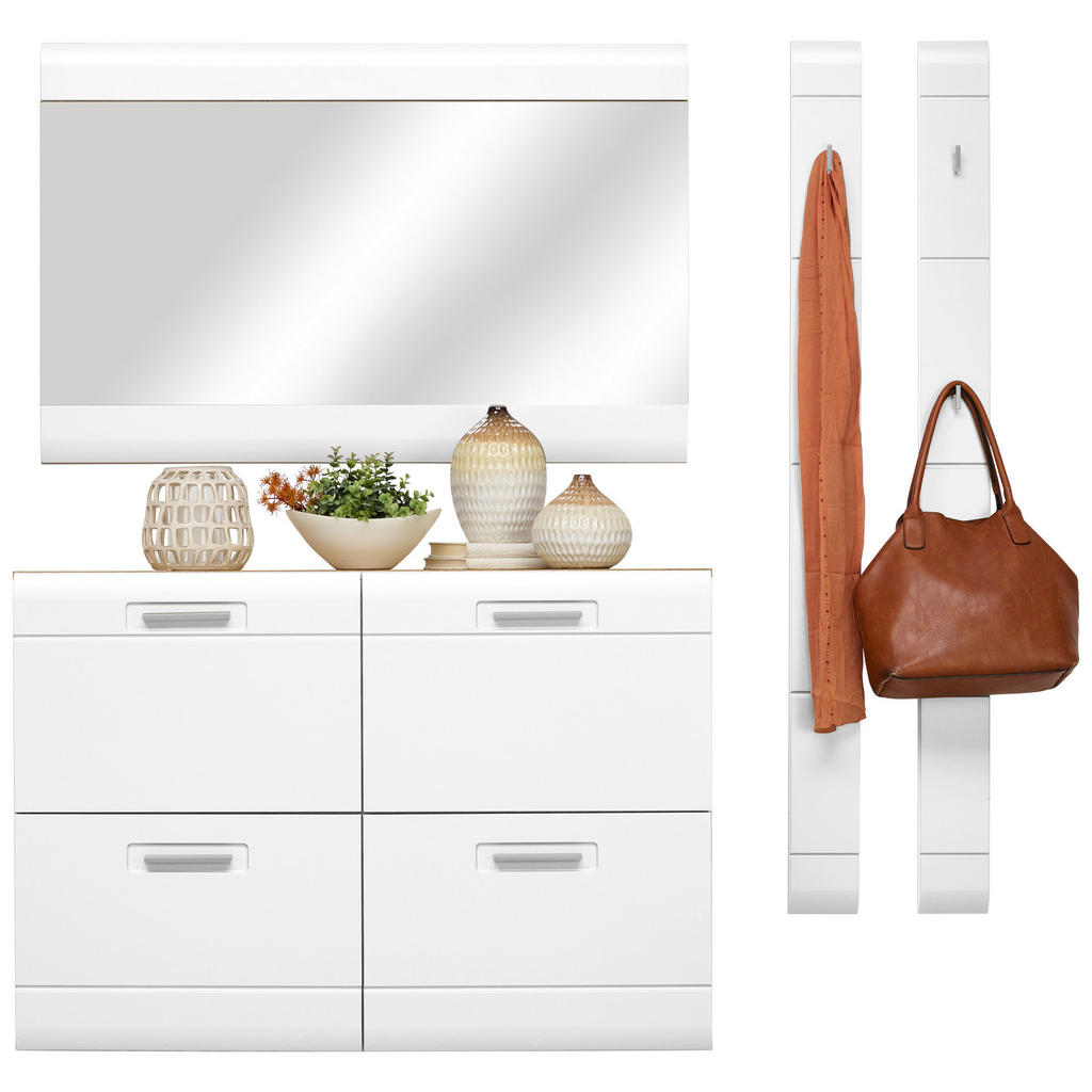 Garderoben-Set Auris Weiß/ Eiche Dekor 4--Teilig. Mit Spiegel