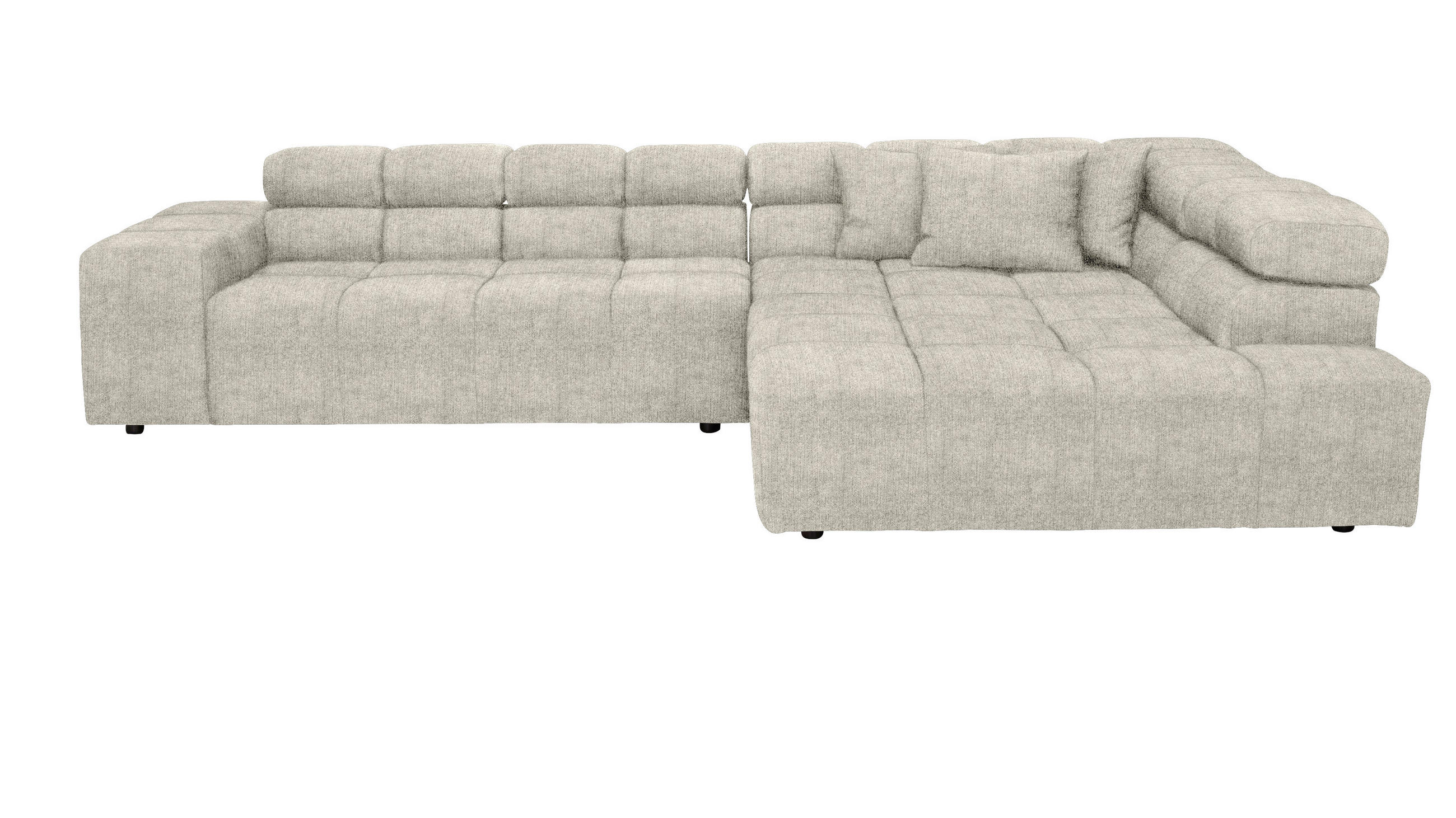 ECKSOFA Creme Velours Zierkissen, Rücken echt, Kopfteilverstellung  - Creme/Schwarz, Design, Kunststoff/Textil (317/213cm) - Hom`in