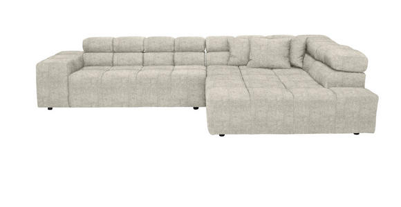 ECKSOFA Creme Velours Zierkissen, Rücken echt, Kopfteilverstellung  - Creme/Schwarz, Design, Kunststoff/Textil (317/213cm) - Hom`in