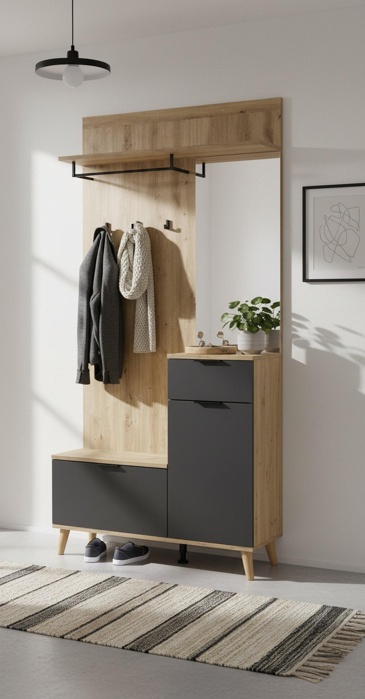 HALLMÖBEL  i 100/202/40 cm  - grafitfärgad/ek Artisan, Design, trämaterial/glas (100/202/40cm) - home24