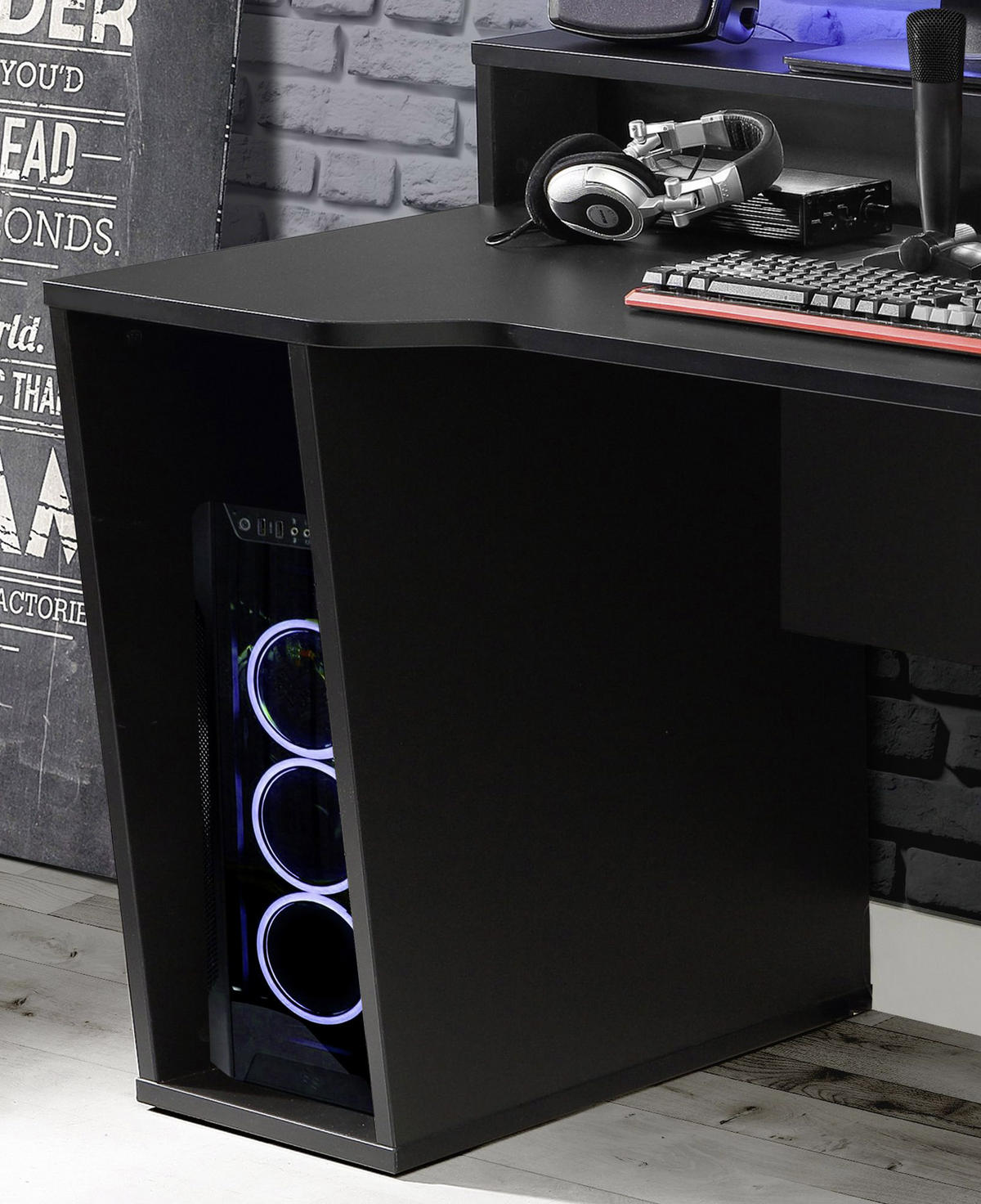 GAMINGTISCH 160/72/91 cm  in Schwarz  - Schwarz, Basics, Holzwerkstoff/Kunststoff (160/72/91cm) - MID.YOU
