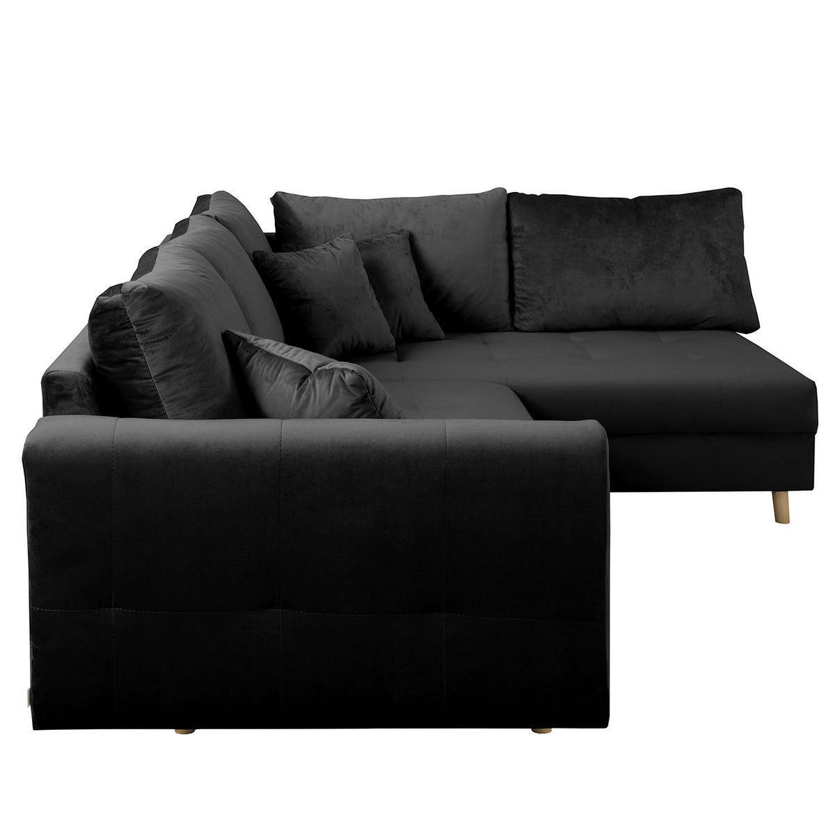 ECKSOFA Ariella Schwarz Samt Rückenkissen  - Schwarz/Naturfarben, Design, Holz/Textil (231/161cm) - Livetastic