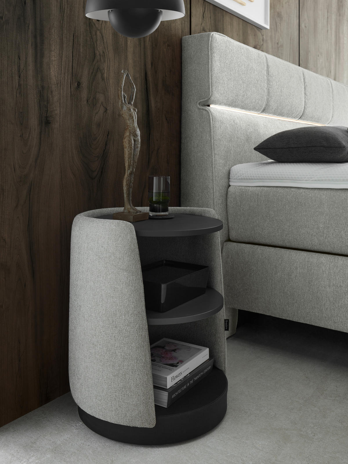 NACHTSCHRANK 48/57,5/48 cm Fichte, Kiefer Sperrholz  - Hellgrau/Schwarz, Design, Holz/Holzwerkstoff (48/57,5/48cm) - Dieter Knoll