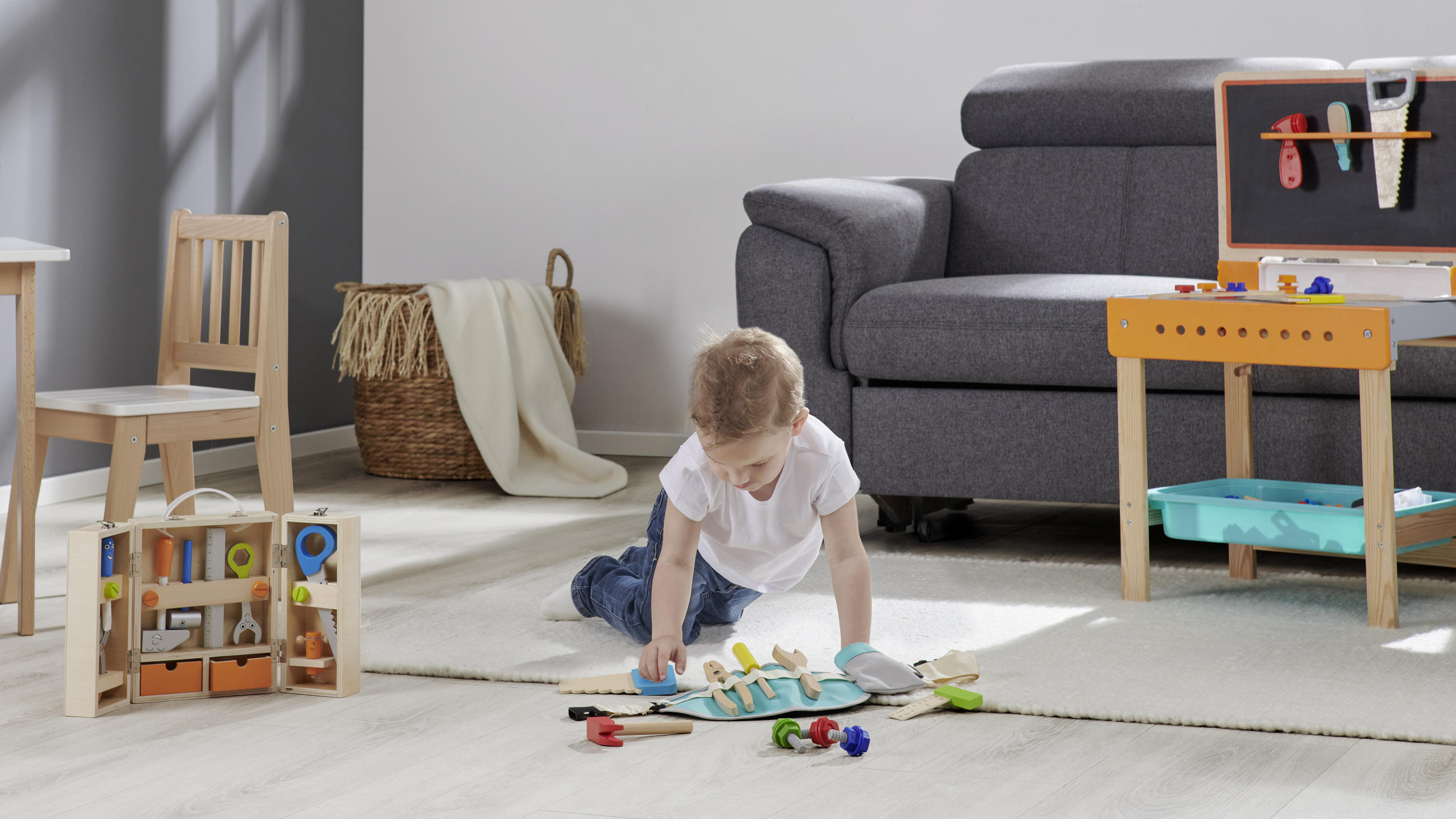KOMPLET ORODIJ ZA OTROKE - modra/rumena, Trend, tekstil/les (42,5cm) - My Baby Lou