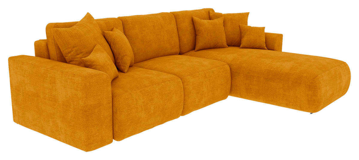 ECKSOFA in Samt Gelb  293/195 cm  - Chromfarben/Gelb, KONVENTIONELL, Kunststoff/Textil (293/195cm) - Carryhome