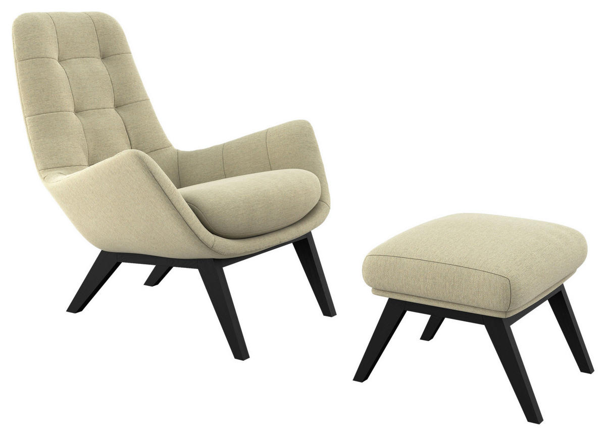 SESSELSET Flachgewebe Hocker    - Beige/Schwarz, Design, Holz/Textil (84/95/96cm) - MID.YOU