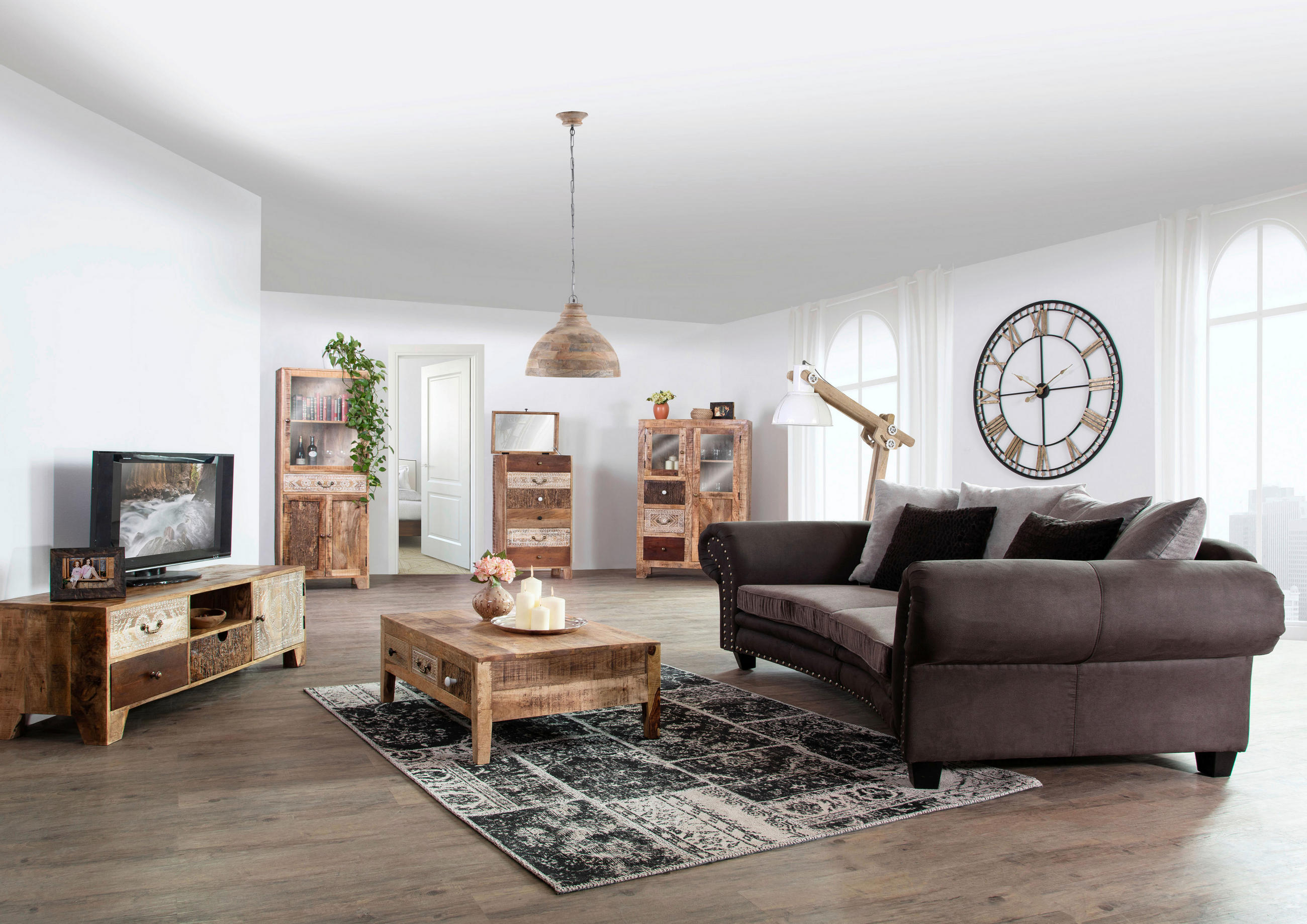 COUCHTISCH Akazie, Mangoholz massiv 100/70/37 cm rechteckig Naturfarben, Weiß, Akaziefarben, Dunkelbraun - Dunkelbraun/Schwarz, Design, Holz/Holzwerkstoff (100/70/37cm) - Landscape