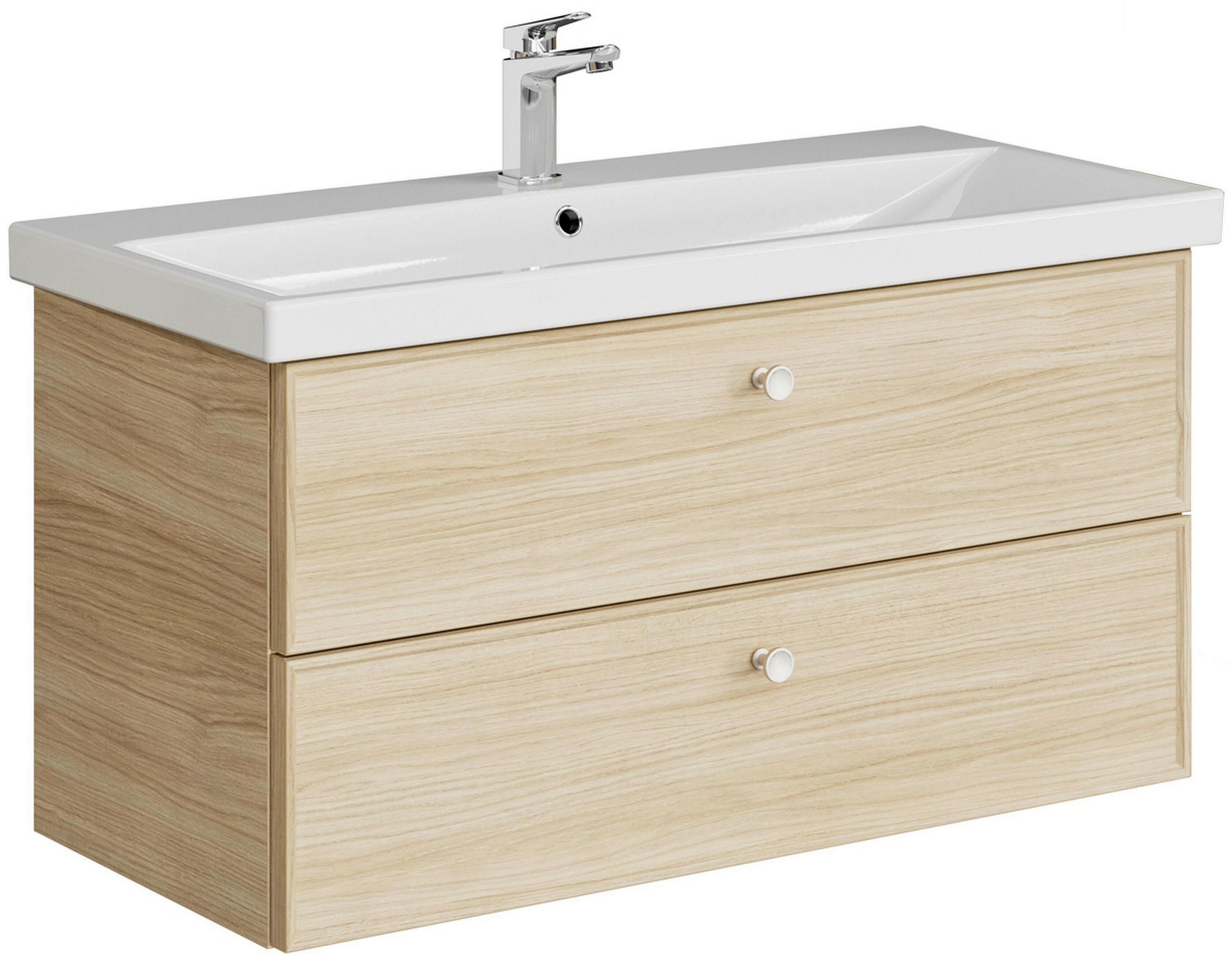 WASCHTISCHKOMBI 100 cm  - Edelstahlfarben/Eichefarben, MODERN, Keramik/Holzwerkstoff (100cm) - Sadena