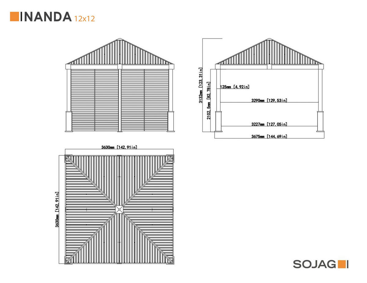 PAVILLON 363/313/363 cm Aluminium  - Braun, Basics, Metall (363/313/363cm) - Ambia Garden