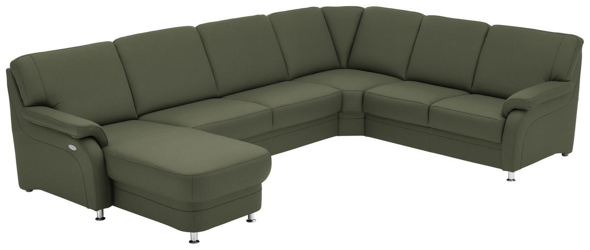 WOHNLANDSCHAFT Echtleder Olivgrün  - Alufarben/Olivgrün, Konventionell, Leder/Metall (165/329/239cm) - Beldomo Premium