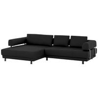 ECKSOFA in Echtleder Schwarz  - Schwarz, Design, Leder/Metall (188/307cm)