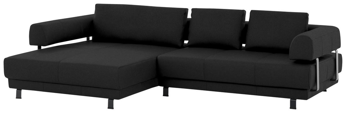 ECKSOFA in Echtleder Schwarz  - Schwarz, Design, Leder/Metall (188/307cm)