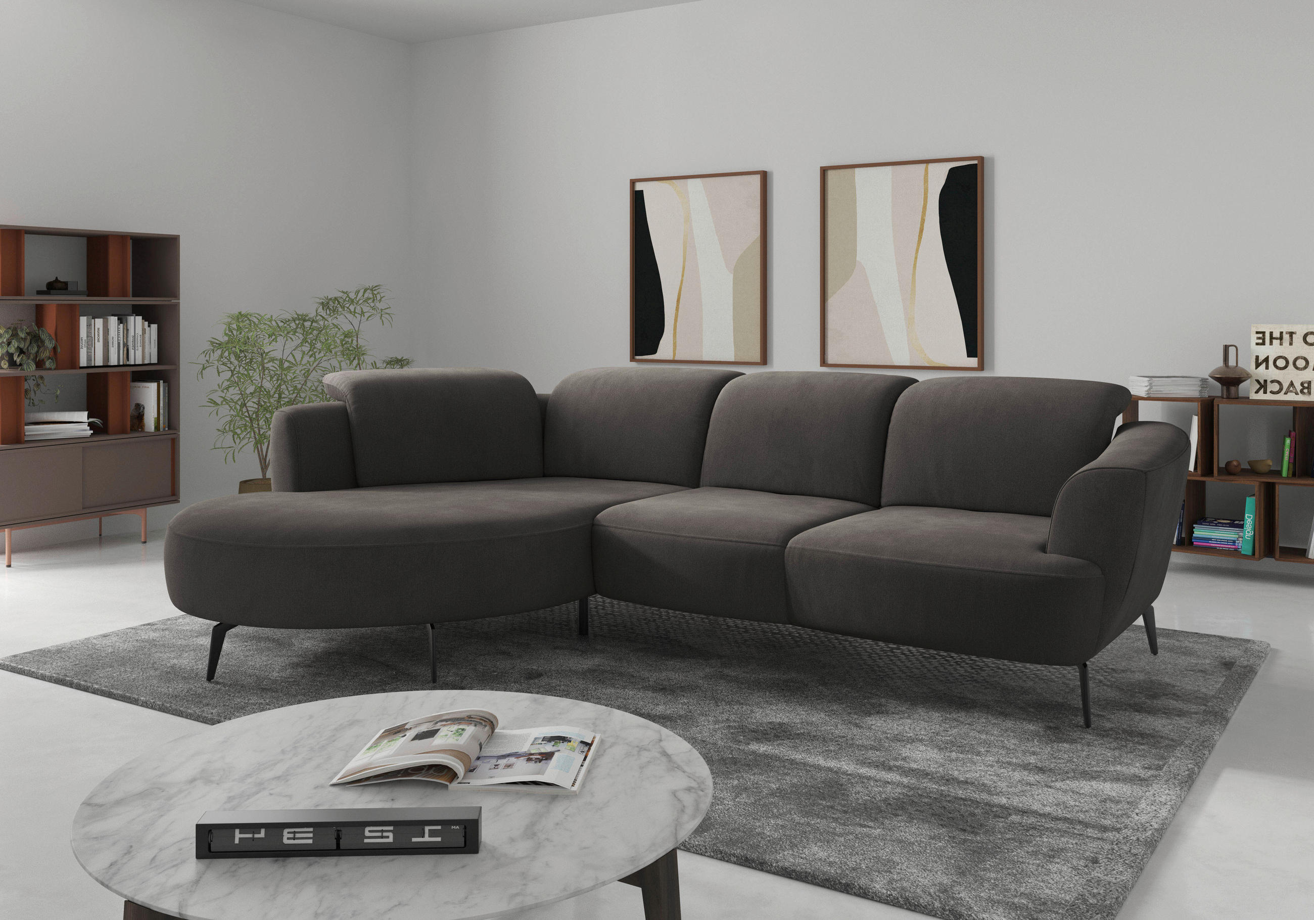 ECKSOFA ZOE E in Flachgewebe Graphitfarben  199/309 cm  - Schwarz/Graphitfarben, KONVENTIONELL, Textil/Metall (199/309cm) - Sit & More