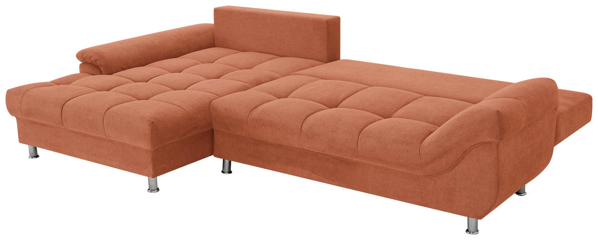 ECKSOFA Cognac Flachgewebe, Mikrofaser  - Chromfarben/Cognac, Design, Kunststoff/Textil (198/312cm) - Livetastic