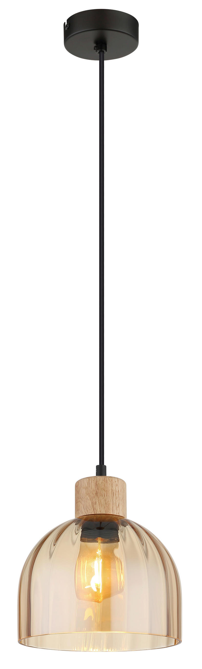 HÄNGELEUCHTE Swanson 20/120 cm  - Bernsteinfarben/Schwarz, Design, Glas/Holz (20/120cm) - Globo