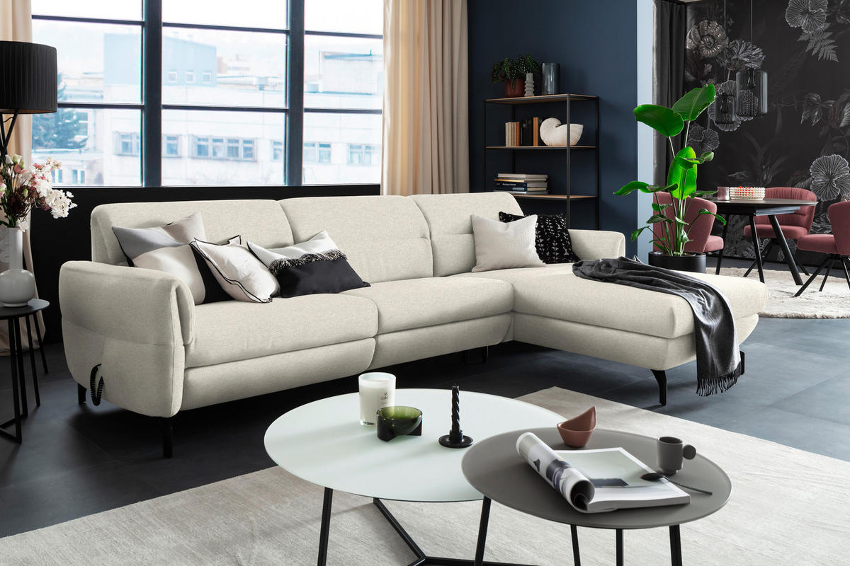 ECKSOFA in Chenille Creme  299/187 cm  - Creme/Schwarz, Design, Textil/Metall (299/187cm) - Schöner Wohnen