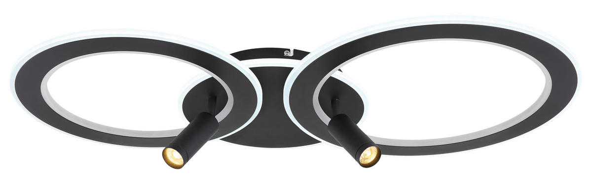 LED-DECKENLEUCHTE 60 W    89,5/50,7/13,5 cm  - Opal/Schwarz, Design, Kunststoff/Metall (89,5/50,7/13,5cm) - Globo