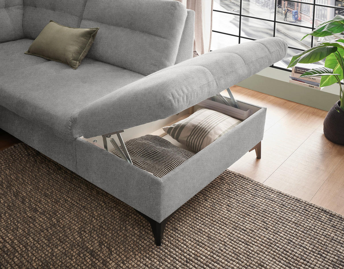 WOHNLANDSCHAFT Webstoff Dunkelgrau  - Dunkelgrau/Schwarz, Konventionell, Kunststoff/Textil (170/324/218cm) - MID.YOU