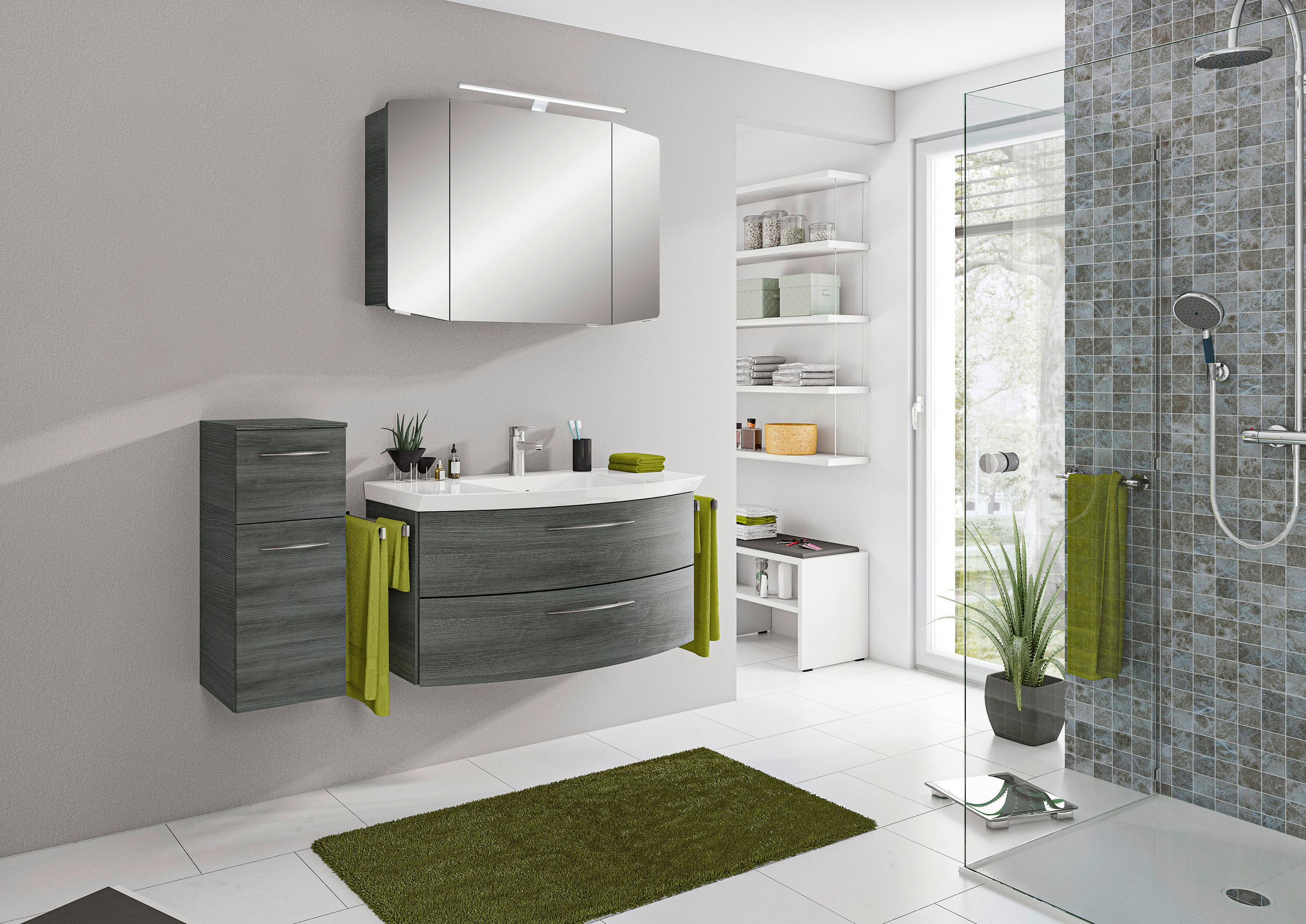BADEZIMMER 4-teilig in 131 cm - Chromfarben/Graphitfarben, KONVENTIONELL, Glas/Holzwerkstoff (131cm) - Pelipal