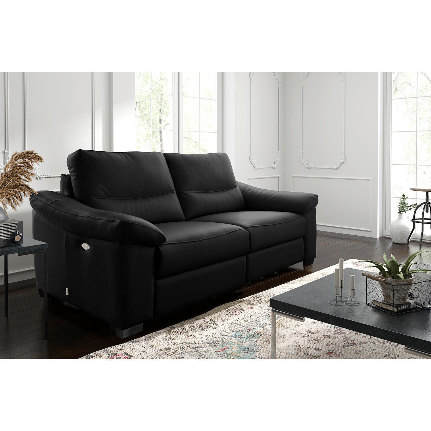 2-SITZER-SOFA  in Echtleder Schwarz   - Schwarz, Design, Leder/Holz (174/97/97cm) - Livetastic