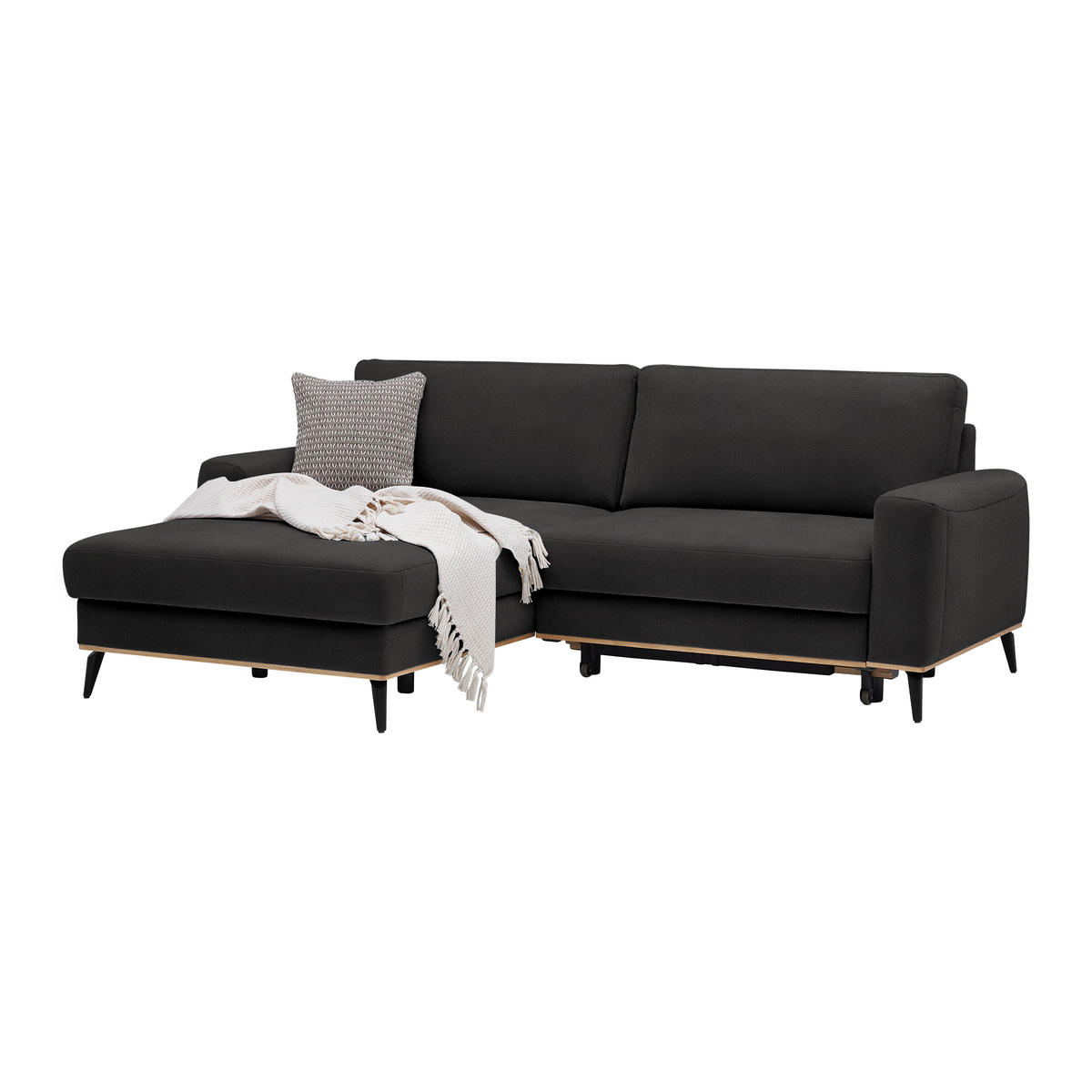 ECKSOFA in Lederlook, Mikrofaser Dunkelgrau  - Dunkelgrau/Schwarz, Konventionell, Holz/Textil (167/234cm) - MID.YOU