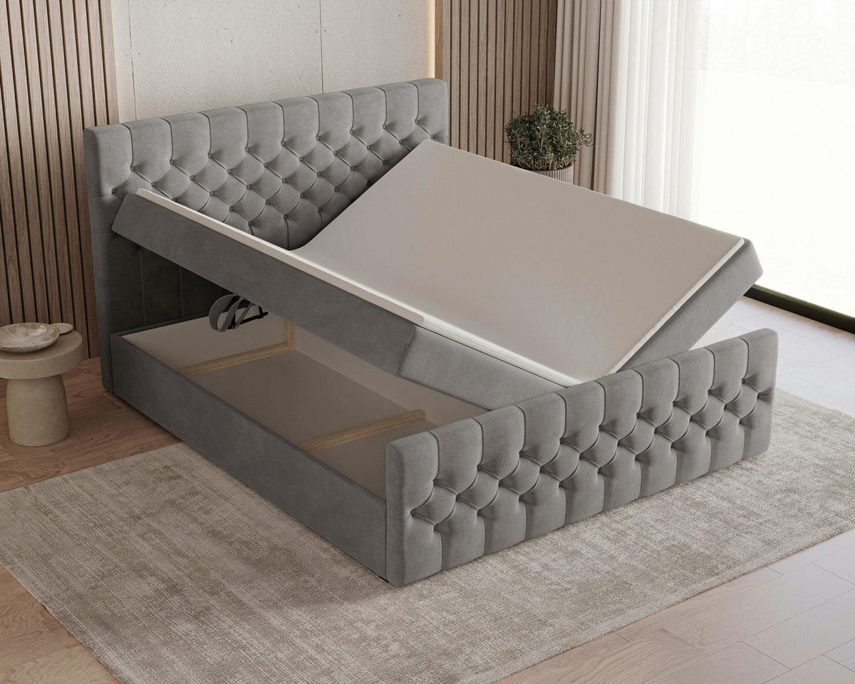 BOXBETT 180/200 cm  in Graphitfarben  - Schwarz/Graphitfarben, MODERN, Kunststoff/Textil (180/200cm) - Chameo