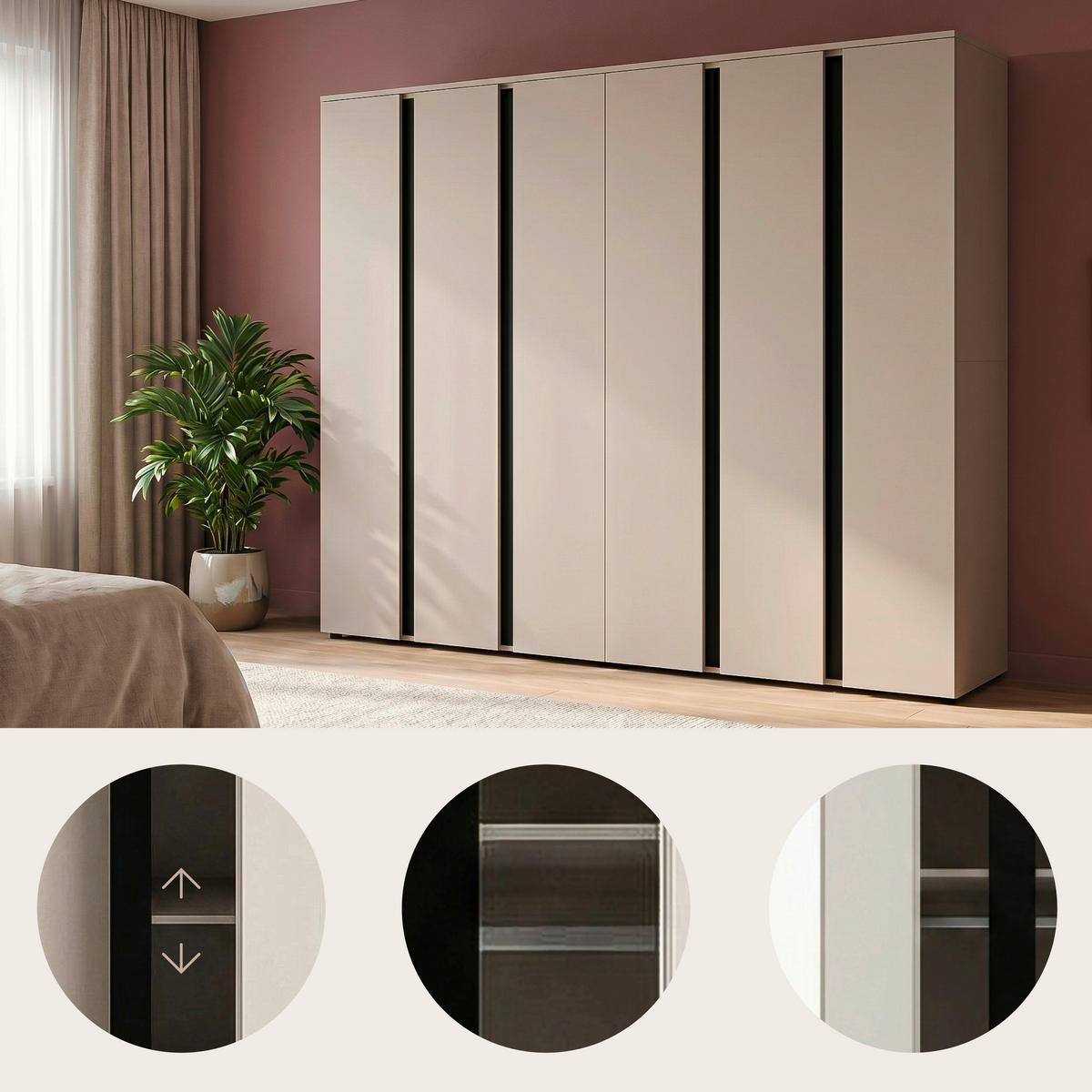 DREHTÜRENSCHRANK 242/184/52 cm,  in Kaschmir, 6 Tür(en)  - Kaschmir, ROMANTIK / LANDHAUS, Holzwerkstoff (242/184/52cm) - Livetastic