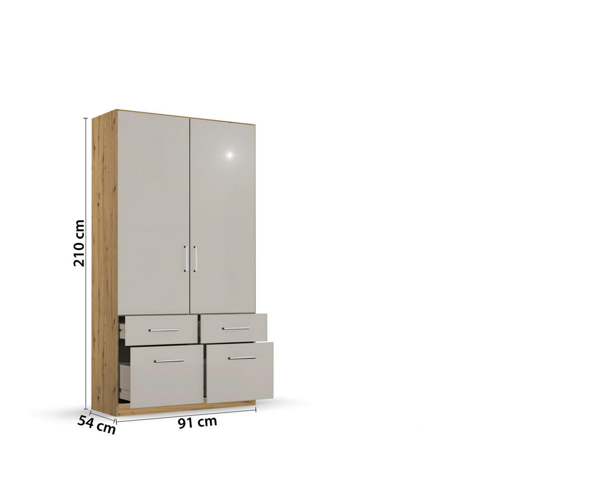 DREHTÜRENSCHRANK  in Hellgrau, Eiche Artisan  - Chromfarben/Hellgrau, MODERN, Holzwerkstoff/Kunststoff (91/210/54cm) - Rauch Möbel
