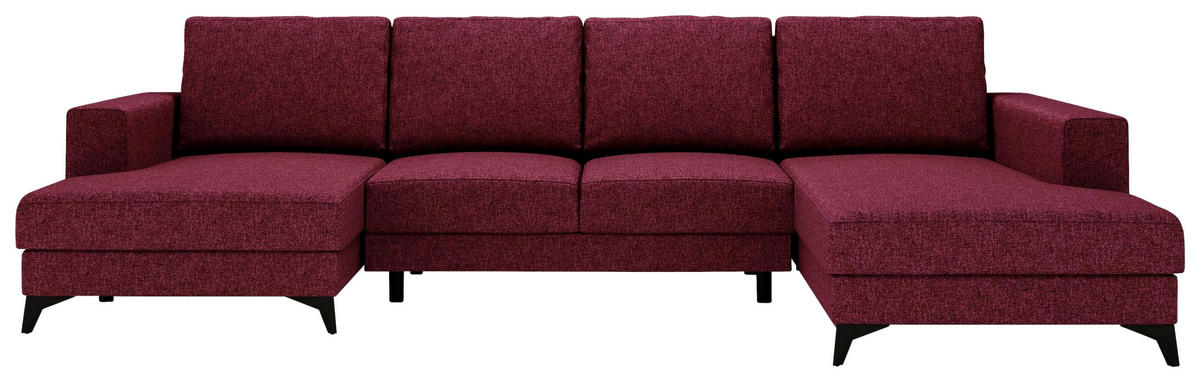 WOHNLANDSCHAFT in Flachgewebe Rot  - Rot/Schwarz, Design, Textil/Metall (156/339/190cm) - Livetastic
