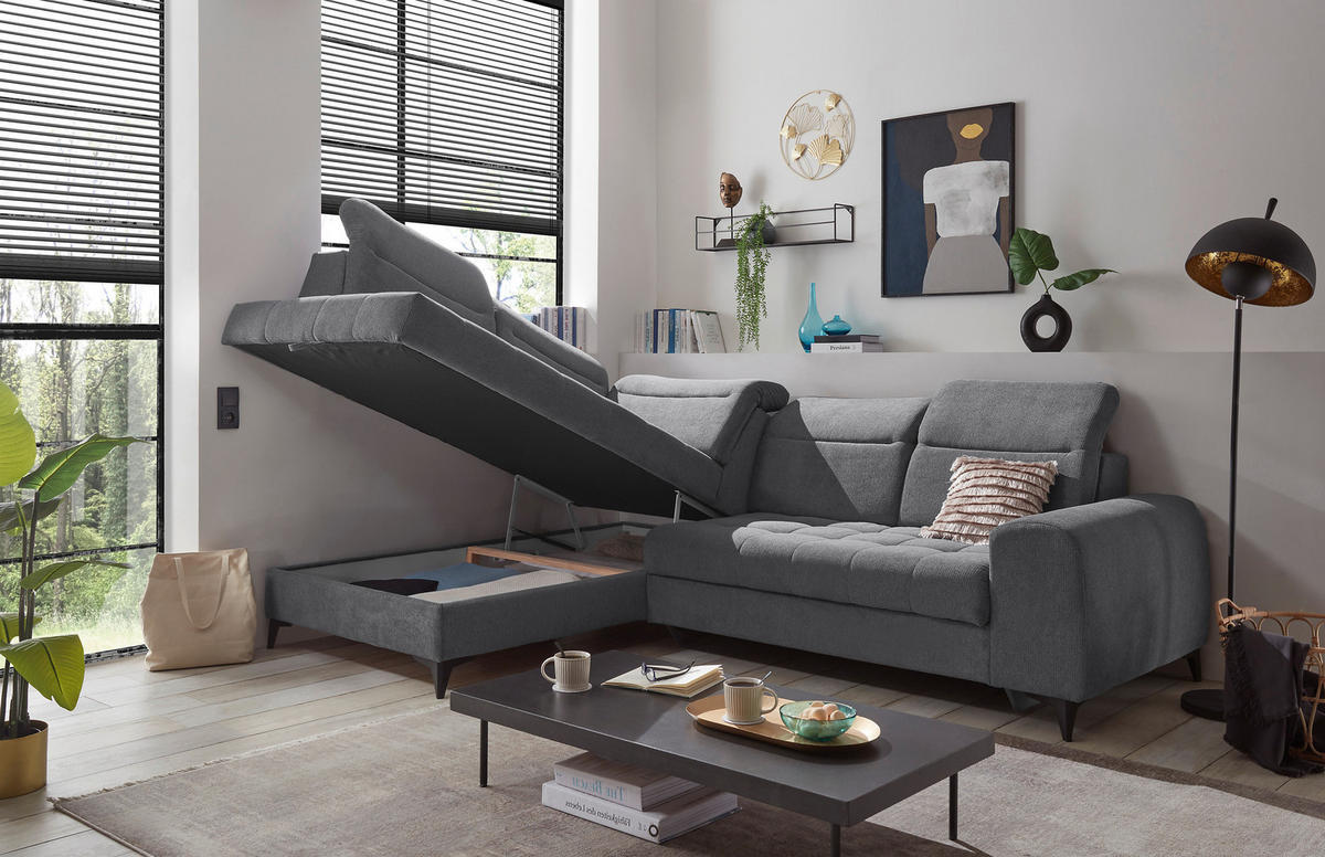 ECKSOFA in Webstoff Anthrazit  - Anthrazit/Schwarz, Konventionell, Kunststoff/Textil (200/282cm) - MID.YOU