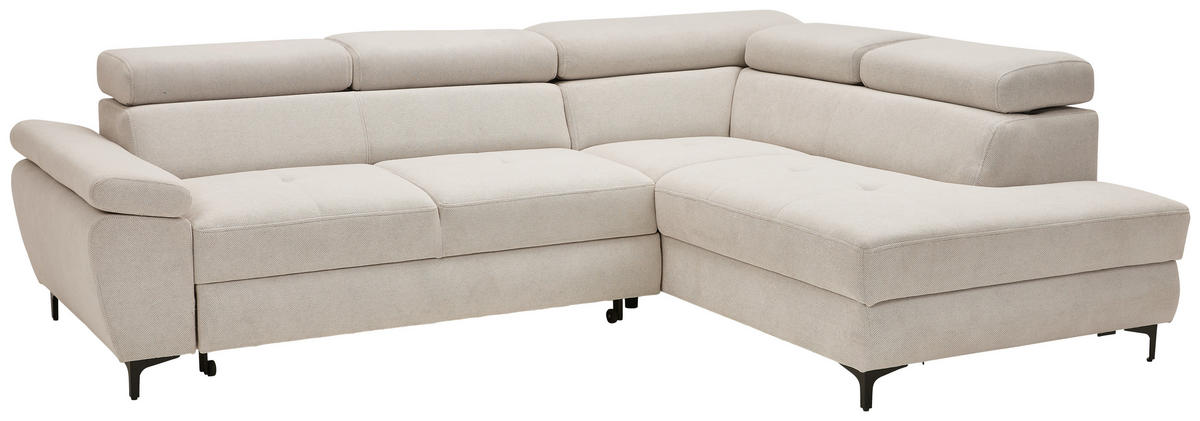 ECKSOFA in Flachgewebe Beige  - Beige/Schwarz, Design, Textil/Metall (266/206cm) - Stylife