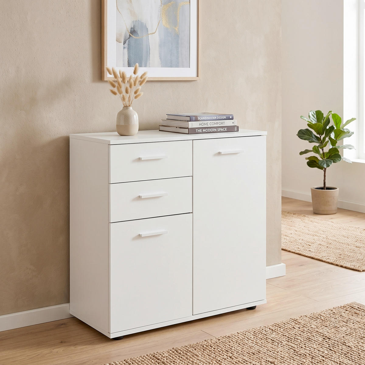 Comodă  - culoare aluminiu, Konventionell, metal/material pe bază de lemn (71cm) - MID.YOU