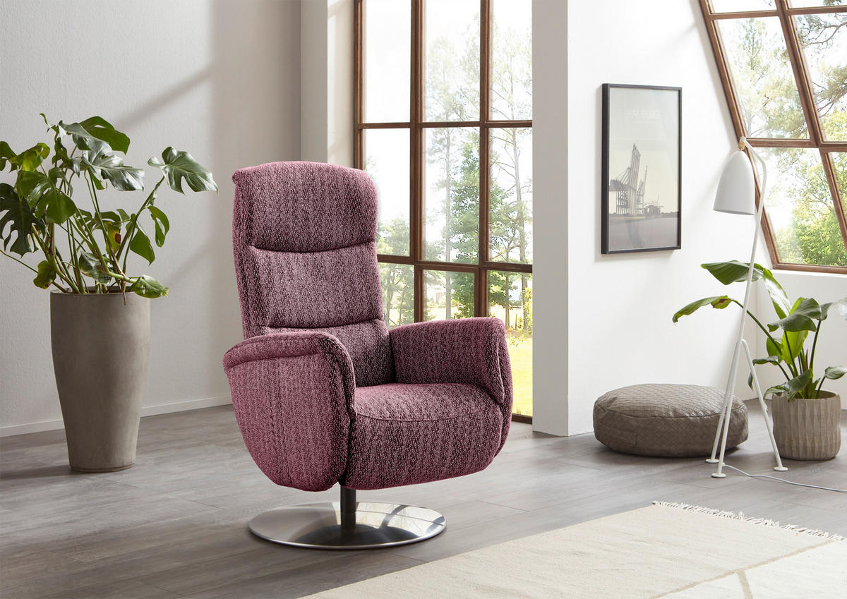 RELAXSESSEL in Textil Weinrot  - Edelstahlfarben/Weinrot, Design, Textil/Metall (71/112/83cm) - Dieter Knoll
