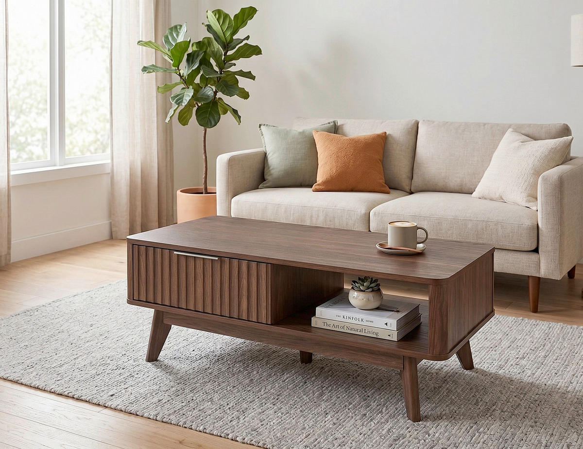 COUCHTISCH in Holzwerkstoff 110/55/44 cm  - Silberfarben/Walnussfarben, MODERN, Holzwerkstoff/Metall (110/55/44cm) - MID.YOU