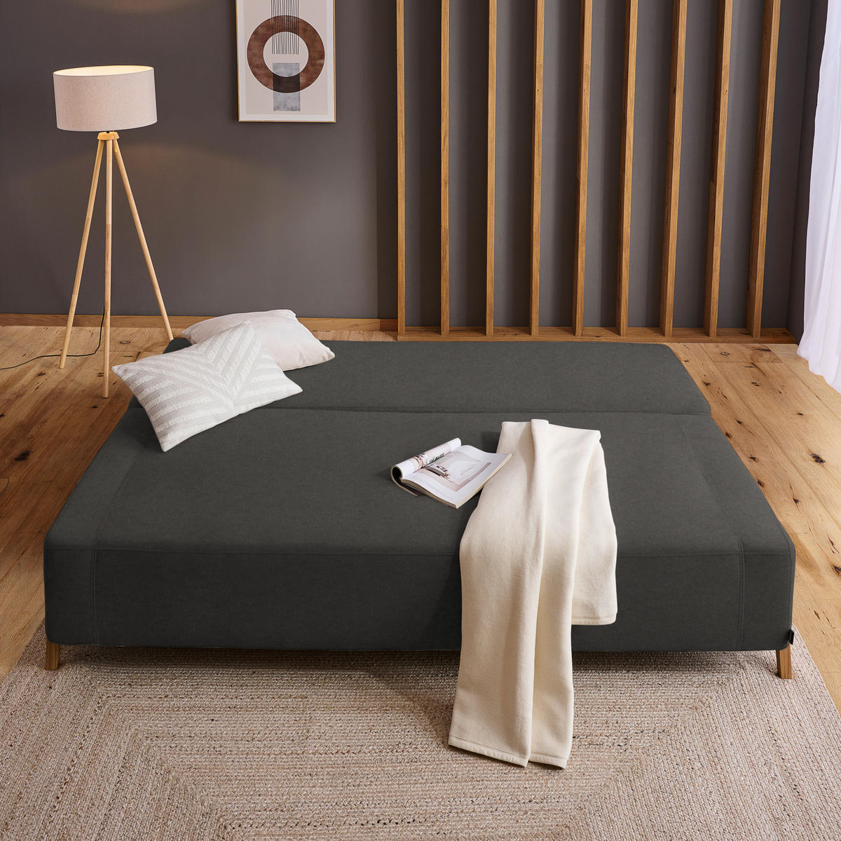 SCHLAFSOFA in Textil Dunkelgrau  - Dunkelgrau/Naturfarben, Design, Holz/Textil (211/88/102cm) - Niels Andersson