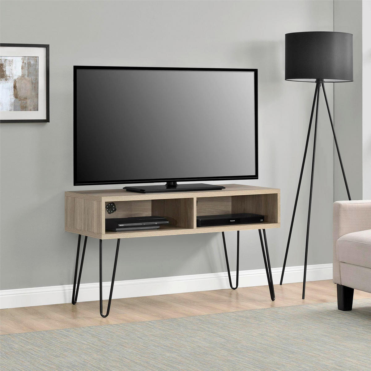 LOWBOARD Owen  in 107/63/50 cm  - Eichefarben/Schwarz, Design, Holzwerkstoff/Metall (107/63/50cm) - MID.YOU