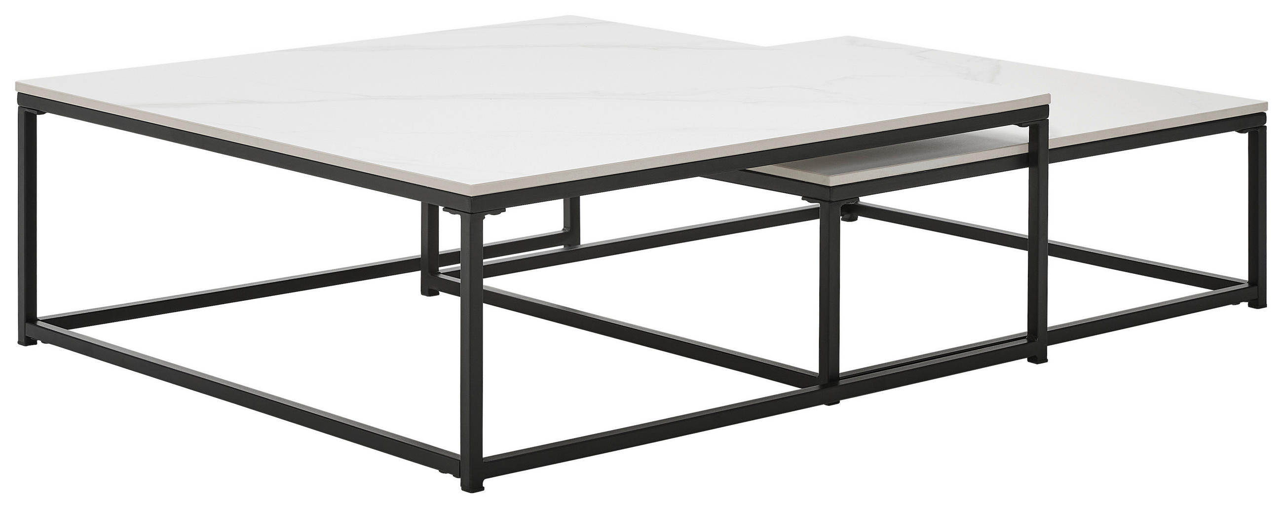 COUCHTISCHSET quadratisch Schwarz, Weiß  - Schwarz/Weiß, Design, Keramik/Metall (75/65/27/22/75/65cm) - Livetastic