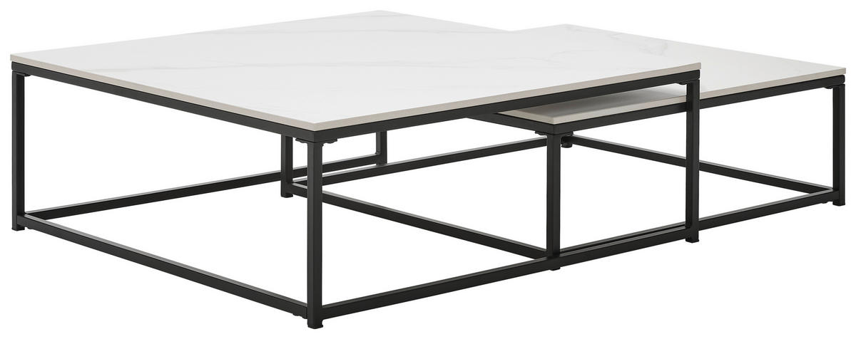 COUCHTISCHSET quadratisch Weiß, Schwarz  - Schwarz/Weiß, Design, Keramik/Metall (75/65/27/22/75/65cm) - Livetastic
