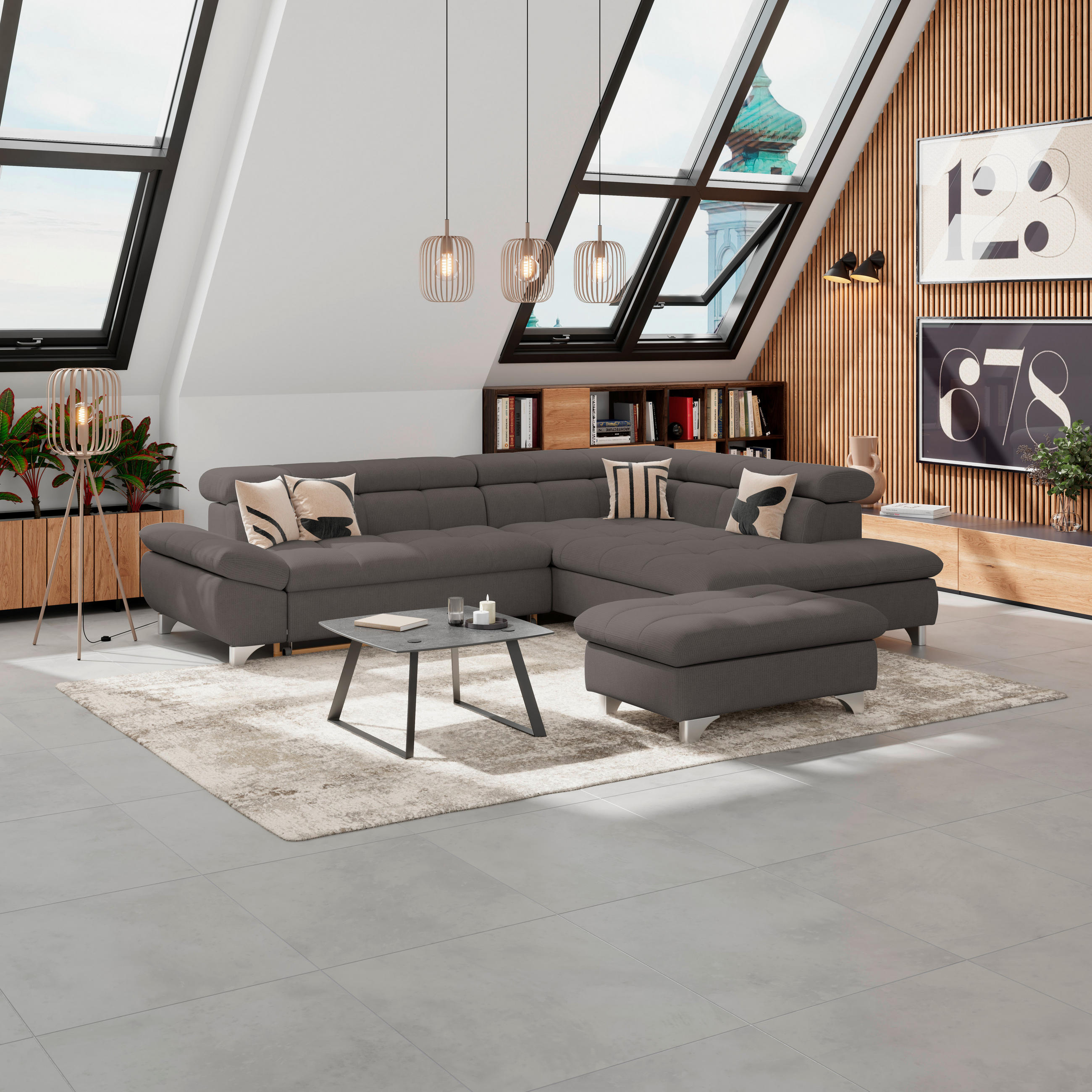 HOCKER in Textil Schwarz  - Chromfarben/Schwarz, Konventionell, Textil/Metall (108/46/108cm) - Livetastic