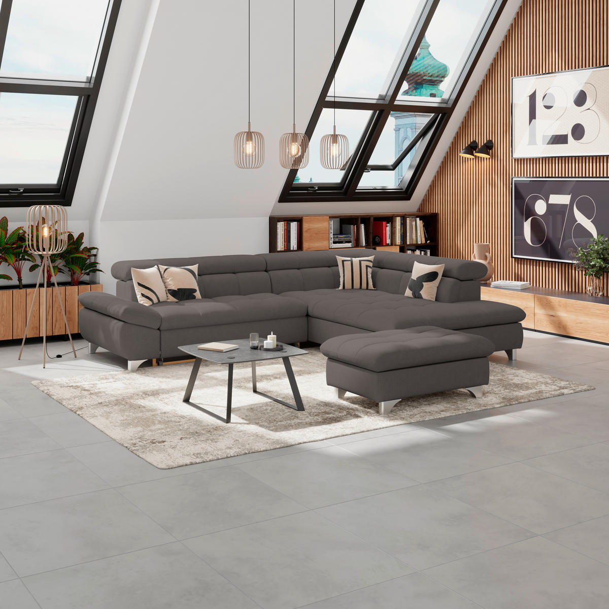 HOCKER in Textil Schwarz  - Chromfarben/Schwarz, Konventionell, Textil/Metall (108/46/108cm) - Livetastic